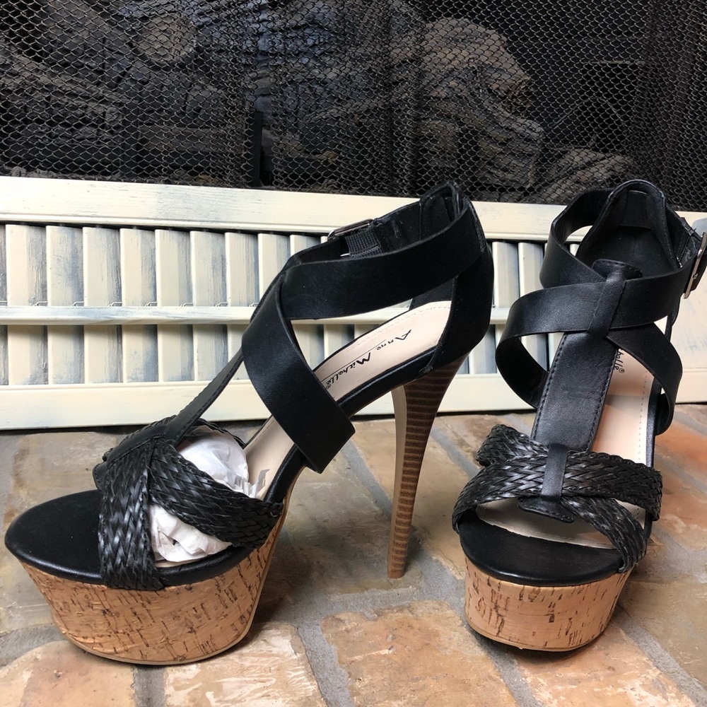 ANNE MICHELLE platform high heels black straps 7.5 - Picture 2 of 11